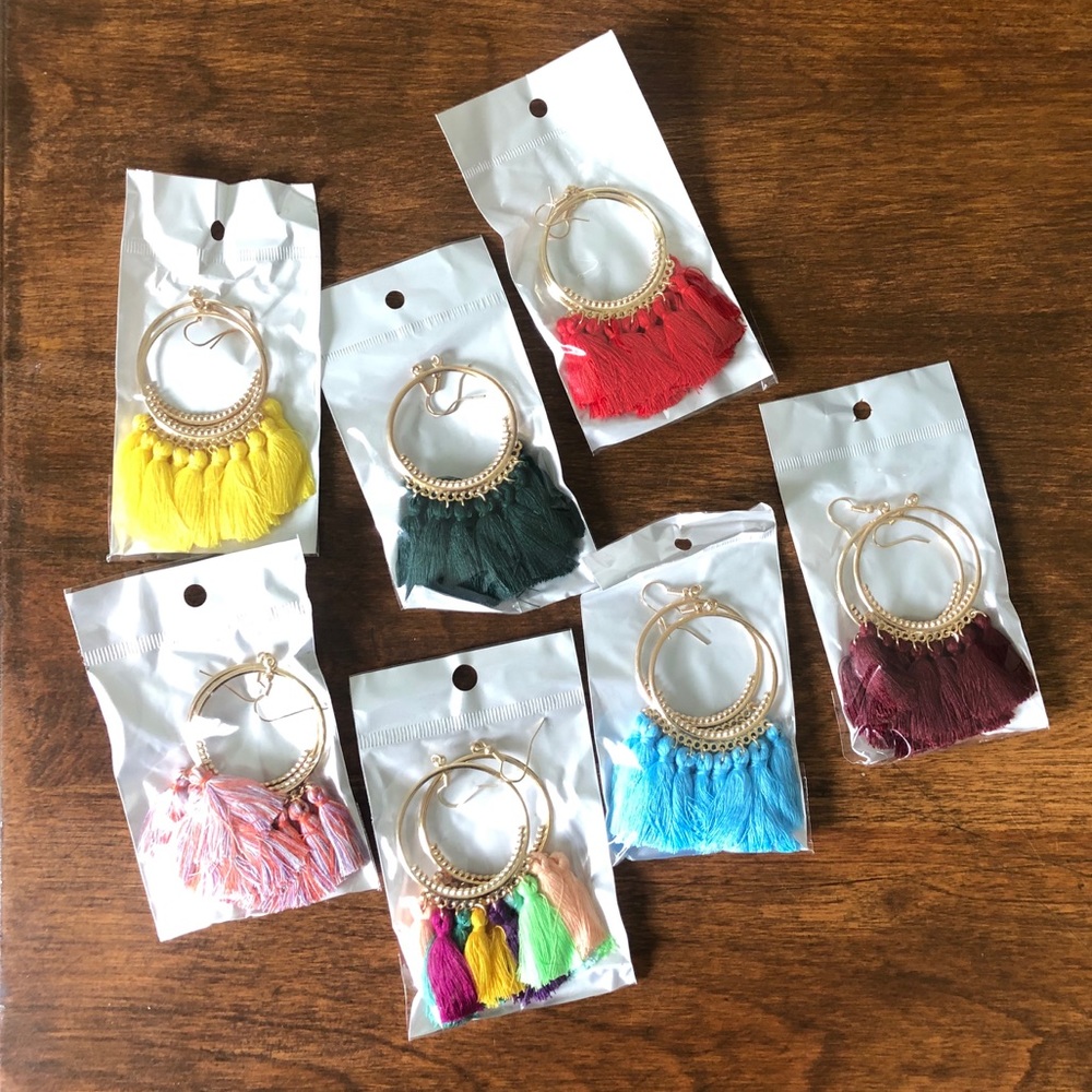 Gold Fringe dangle earrings in multi color